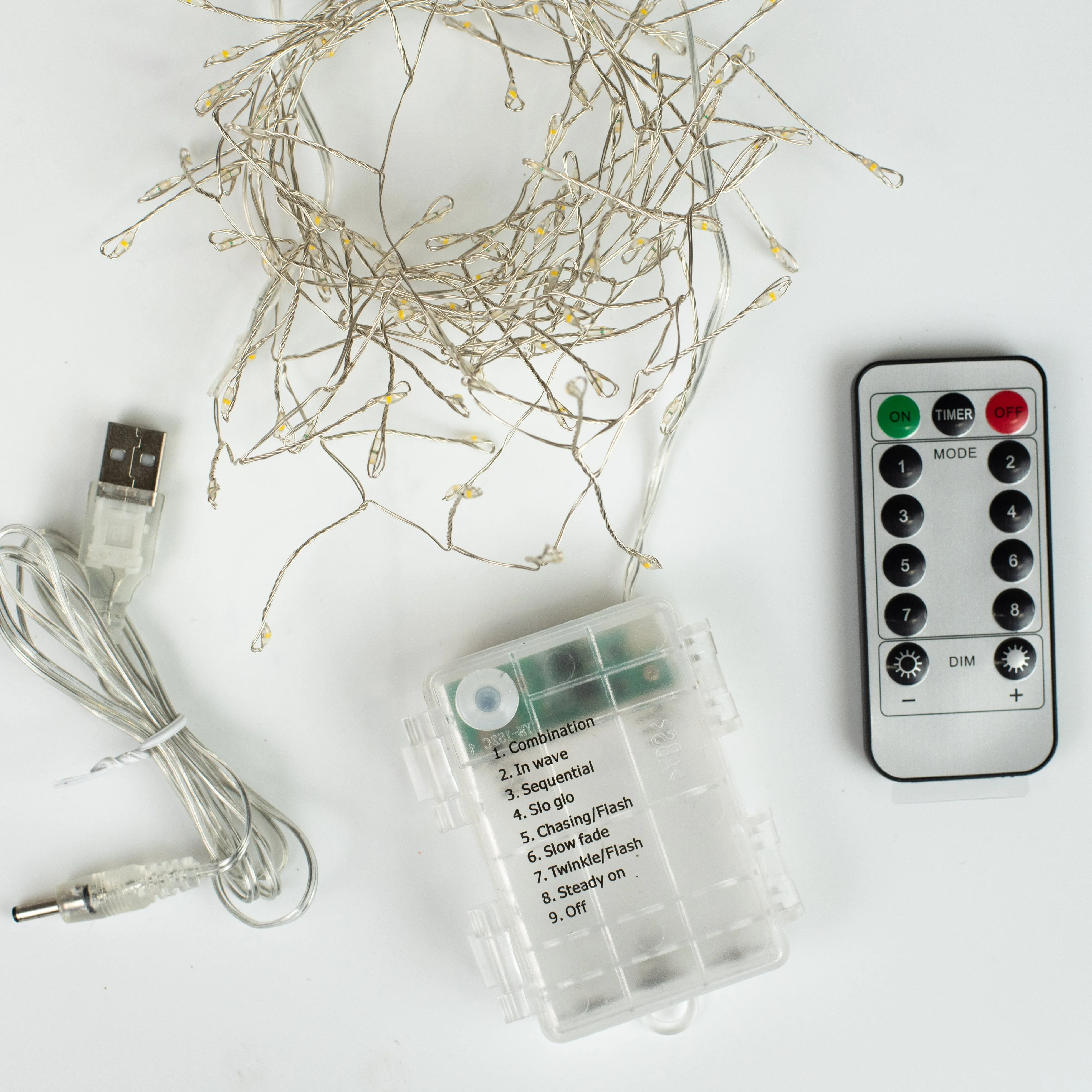 100 LED Battery Lights On Wire: Warm White