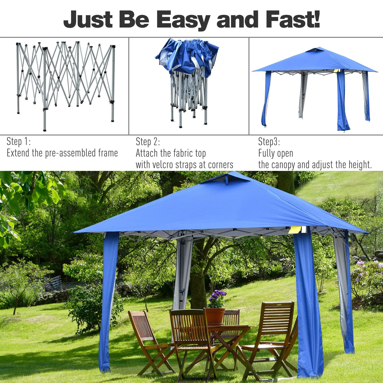 11x11 ft Outdoor Pop Up Party Tent with Carrying Bag - Blue