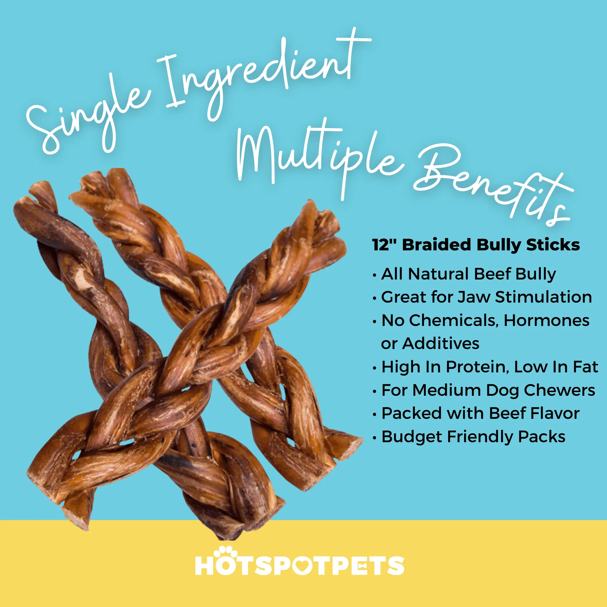 12" Braided Bully Sticks for Large & Extra Large Dogs