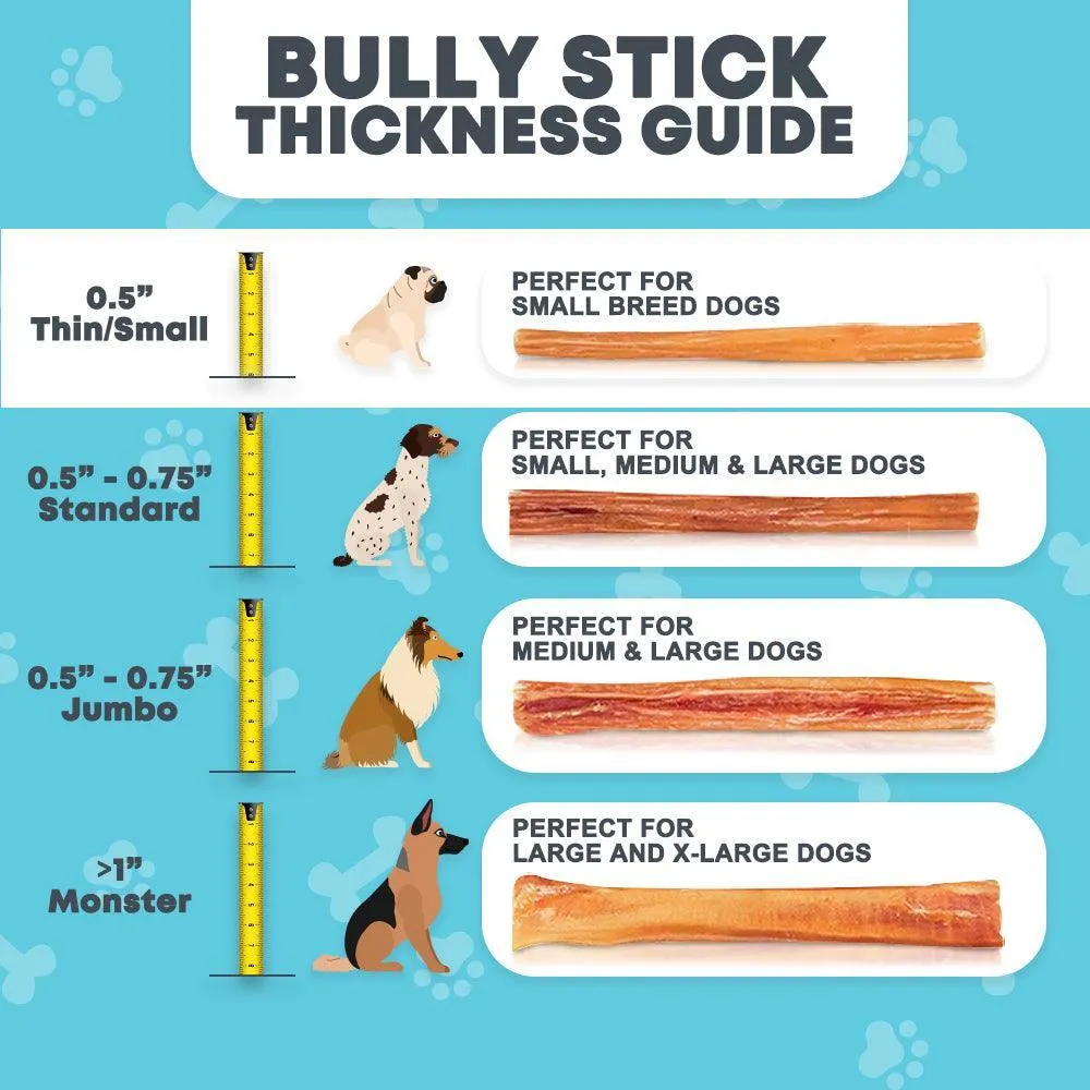 12" Thin Bully Sticks for Large & Extra Large Dogs
