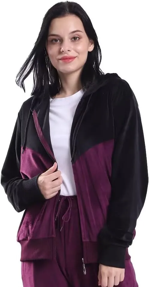 2 Piece Outfits Velour Tracksuit Womens Sweatpants and Sweatshirt Sweatsuits Set Velvet Fall Hoodies and Pants