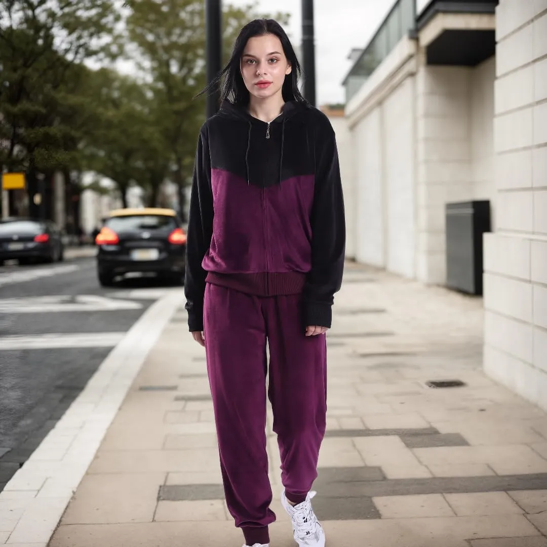 2 Piece Outfits Velour Tracksuit Womens Sweatpants and Sweatshirt Sweatsuits Set Velvet Fall Hoodies and Pants