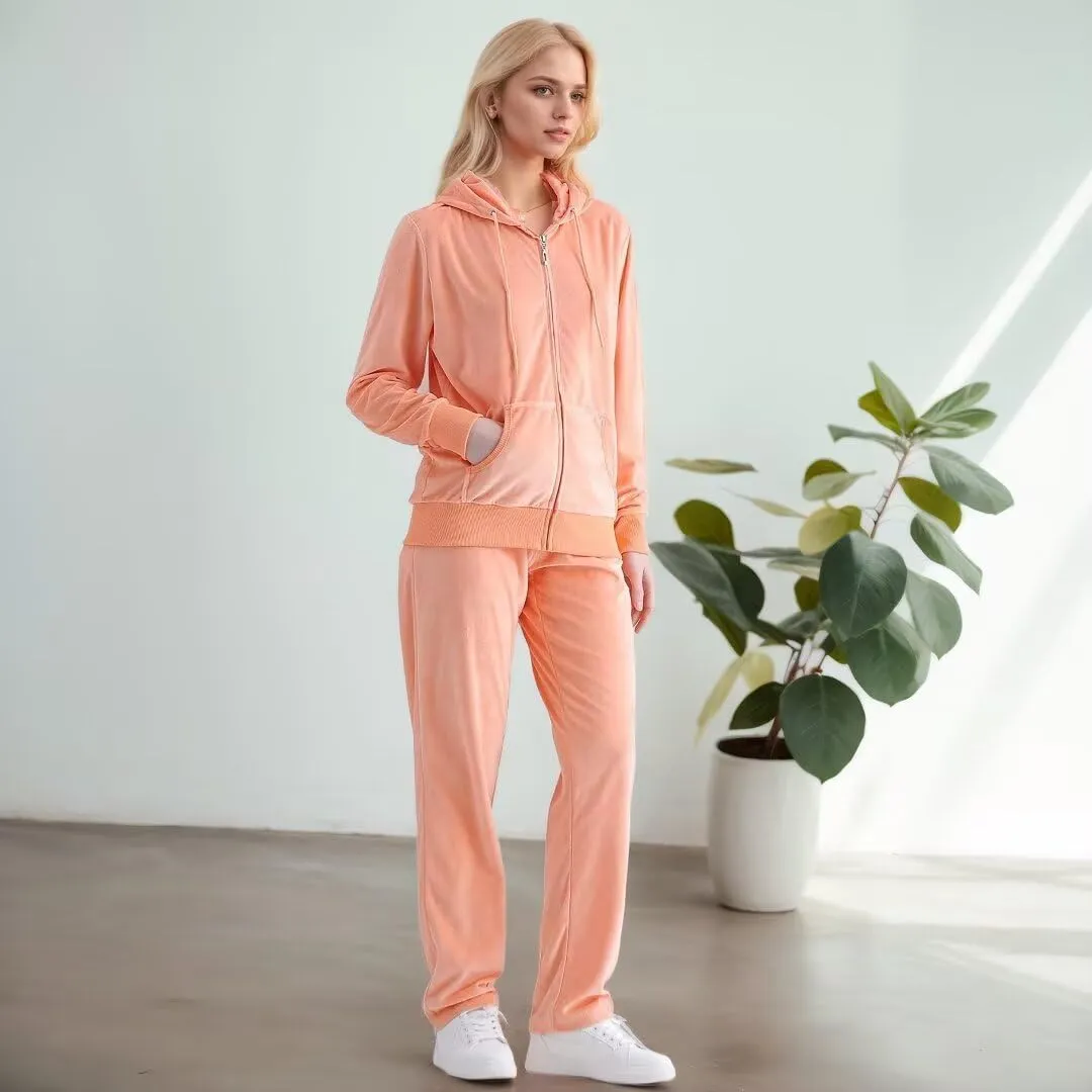 2 Piece Outfits Velour Tracksuit Womens Sweatpants and Sweatshirt Sweatsuits Set Velvet Fall Hoodies and Pants