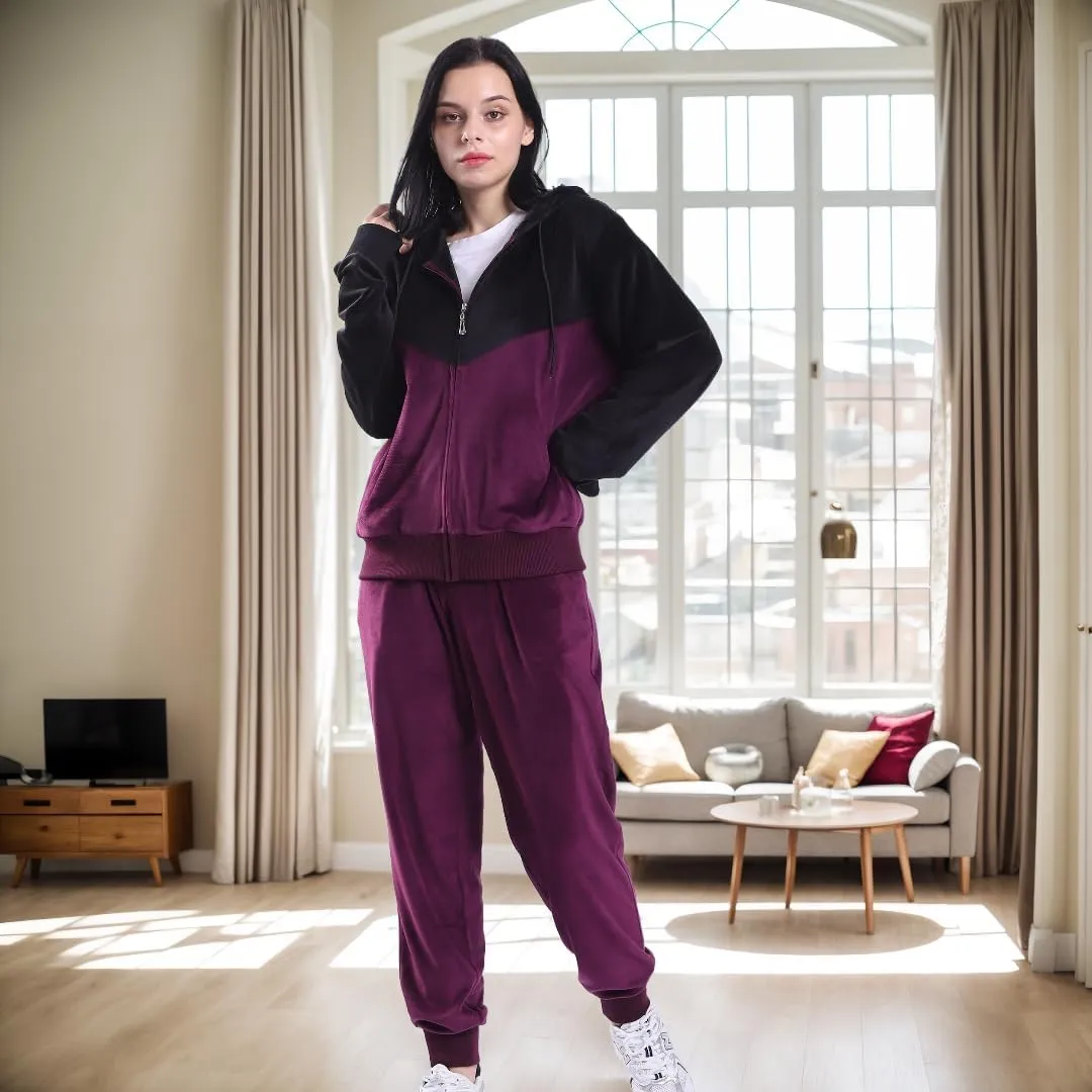 2 Piece Outfits Velour Tracksuit Womens Sweatpants and Sweatshirt Sweatsuits Set Velvet Fall Hoodies and Pants