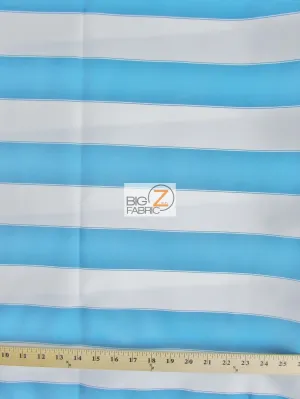 2 Tone Stripe Deck Canvas Outdoor Waterproof Fabric / Aqua/White / Sold By The Yard Closeout!!!