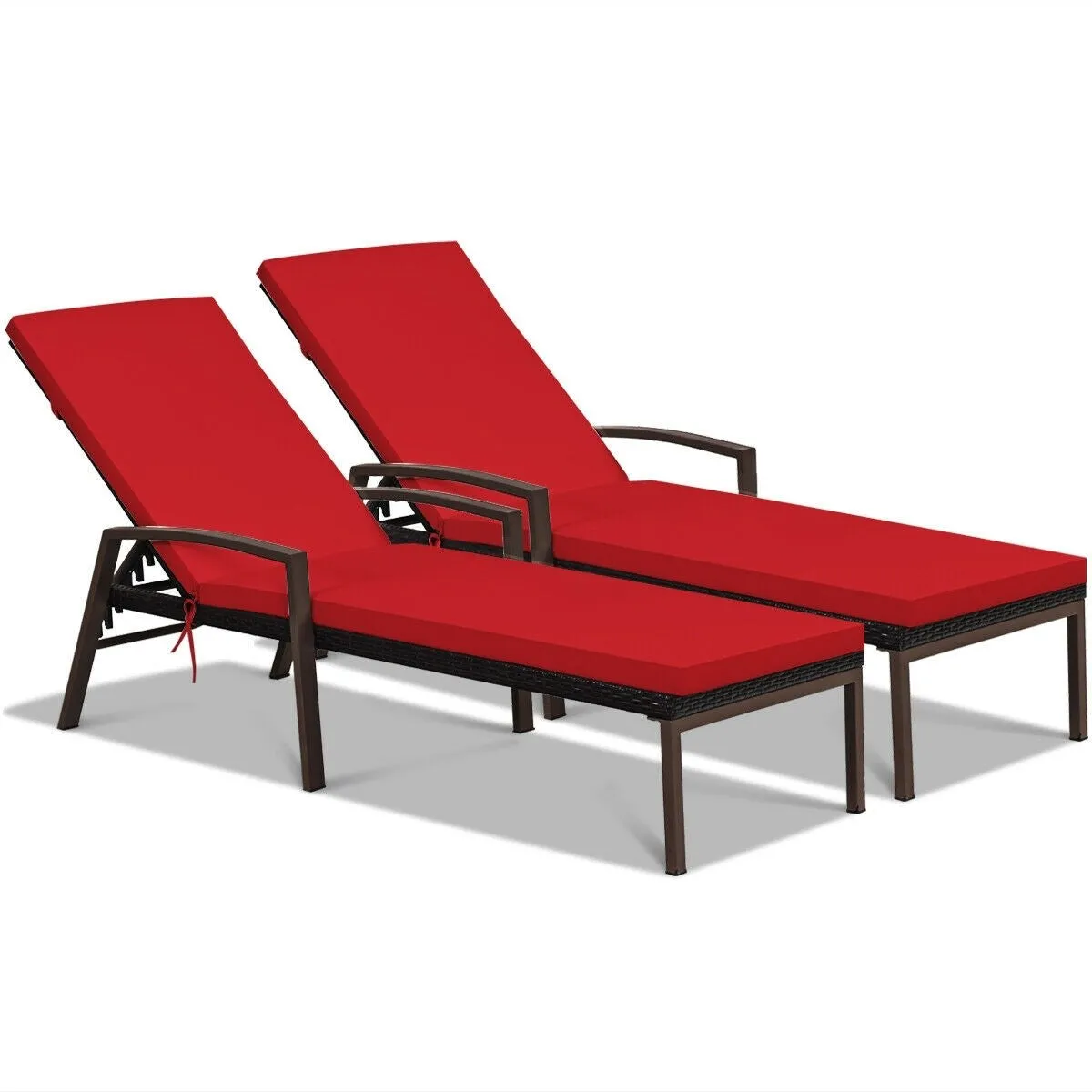 2pc Adjustable Wicker Rattan Patio Chaise Lounge Chair - Red