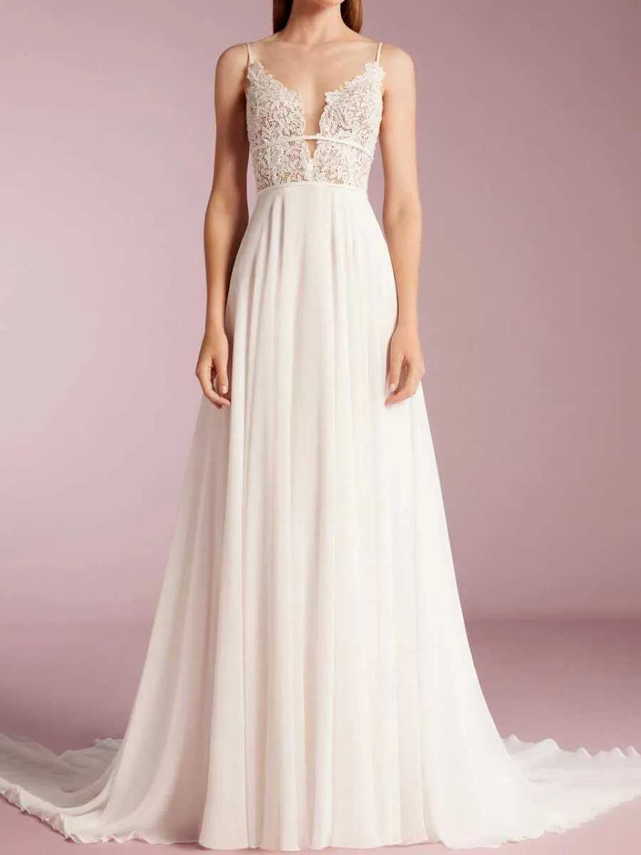 A Line V Neck Halter Top Wedding Dresses