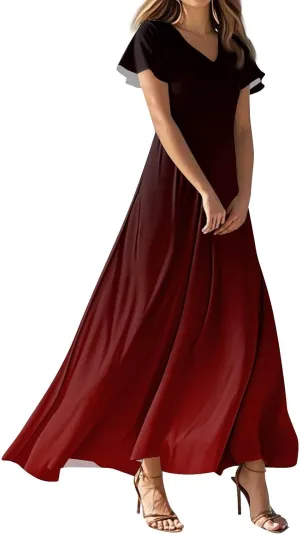 ADHOWBEW Midi Summer Dresses for Women Striped Printed Short Sleeve Maxi V Neck Dresses