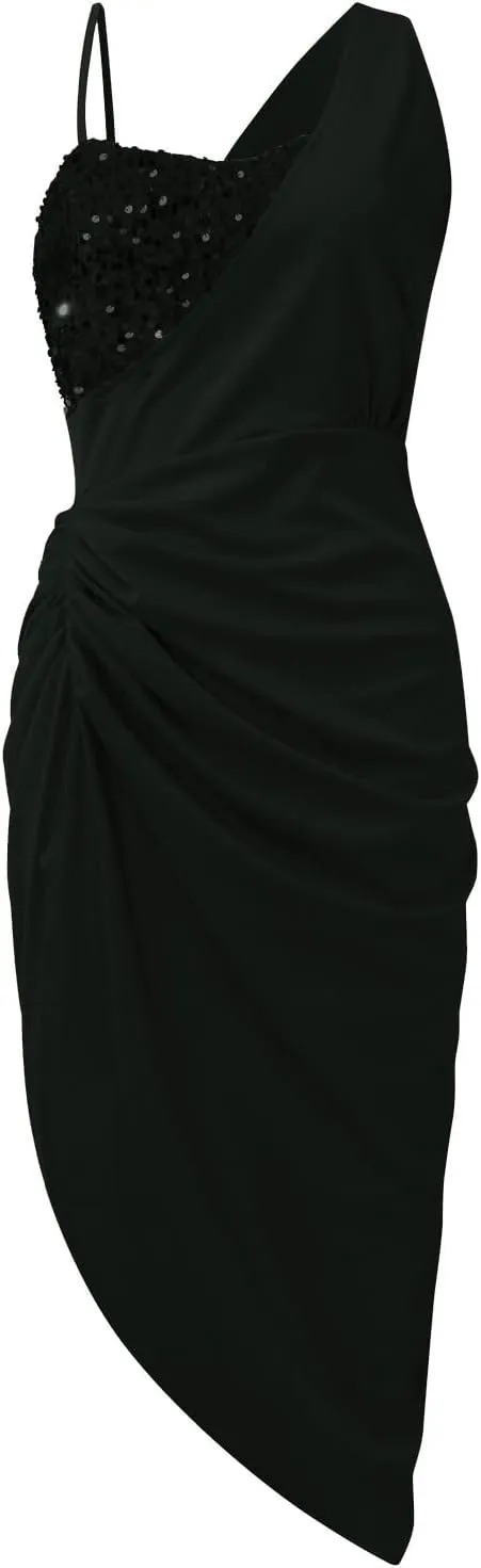 ADHOWBEW Womens One Shoulder Sequin Cocktail Dresses Sexy Slit Plus Size Wedding Guest Party Homecoming Dresses