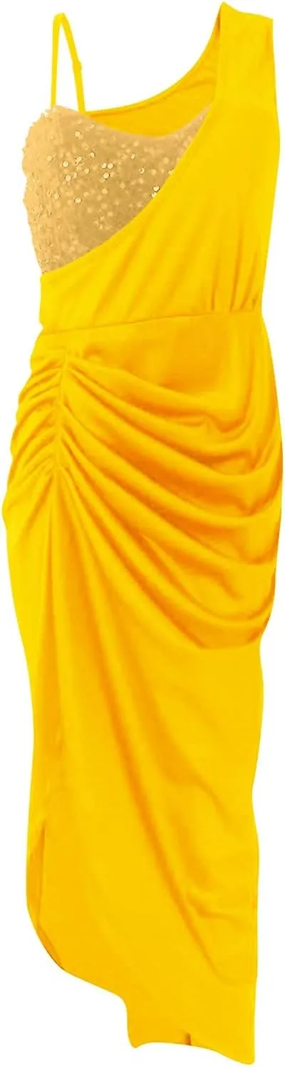 ADHOWBEW Womens One Shoulder Sequin Cocktail Dresses Sexy Slit Plus Size Wedding Guest Party Homecoming Dresses