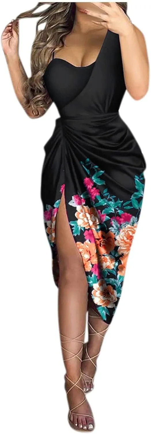 ADHOWBEW Womens One Shoulder Sequin Cocktail Dresses Sexy Slit Plus Size Wedding Guest Party Homecoming Dresses