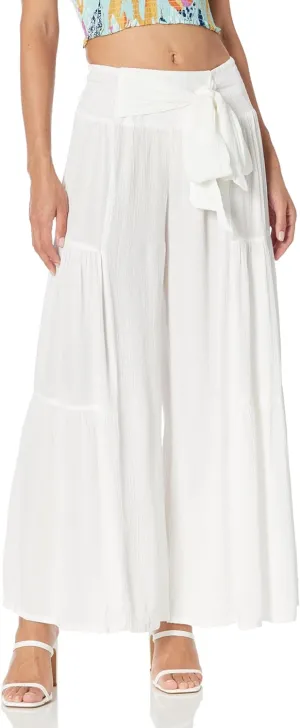 Angie Women's Tie Waist Tiered Wide Leg Pants