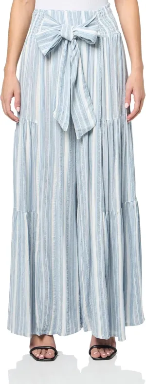 Angie Women's Tie Waist Tiered Wide Leg Pants