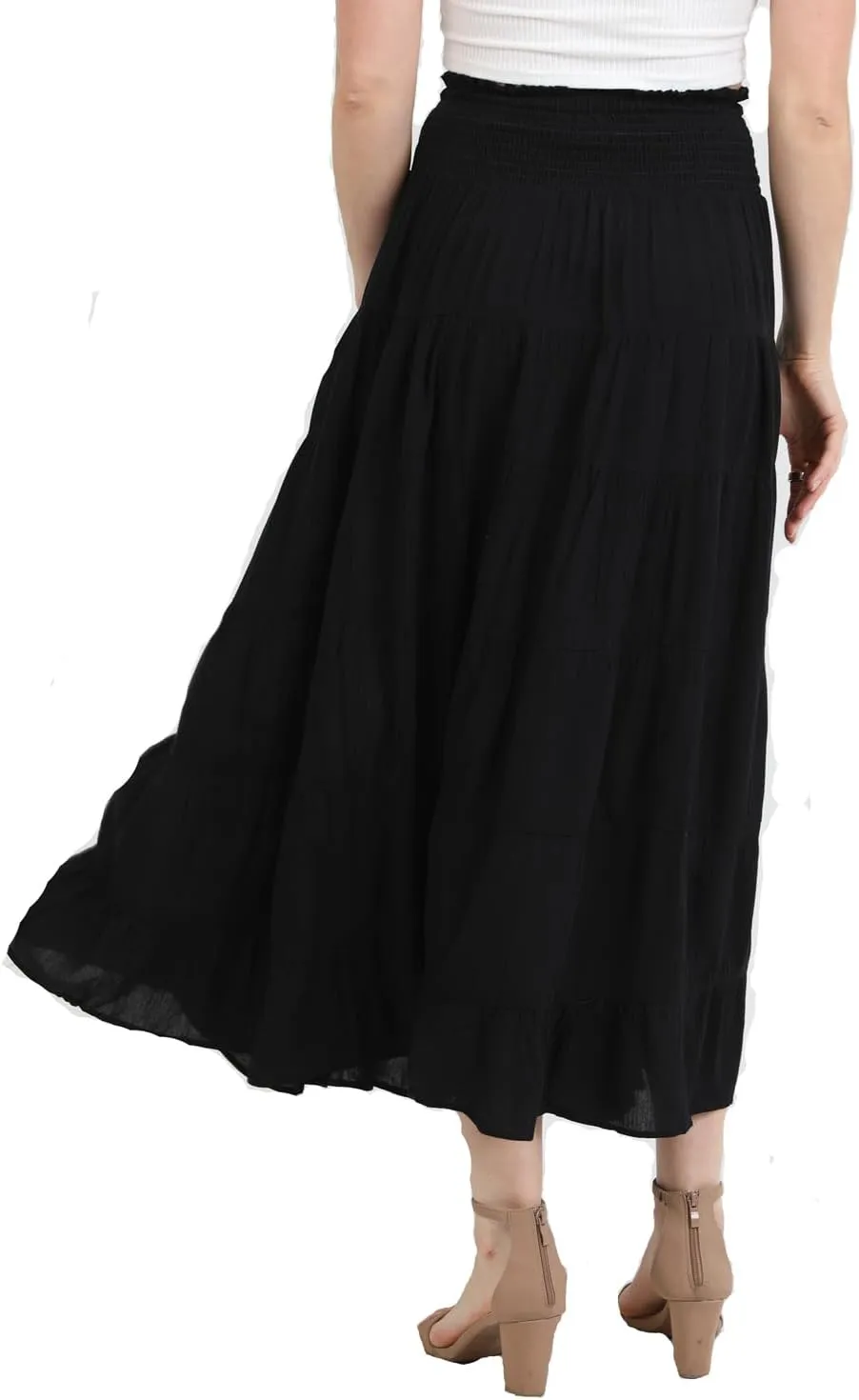 Angie Women's Tiered Maxi Skirt with Smocked Waistband
