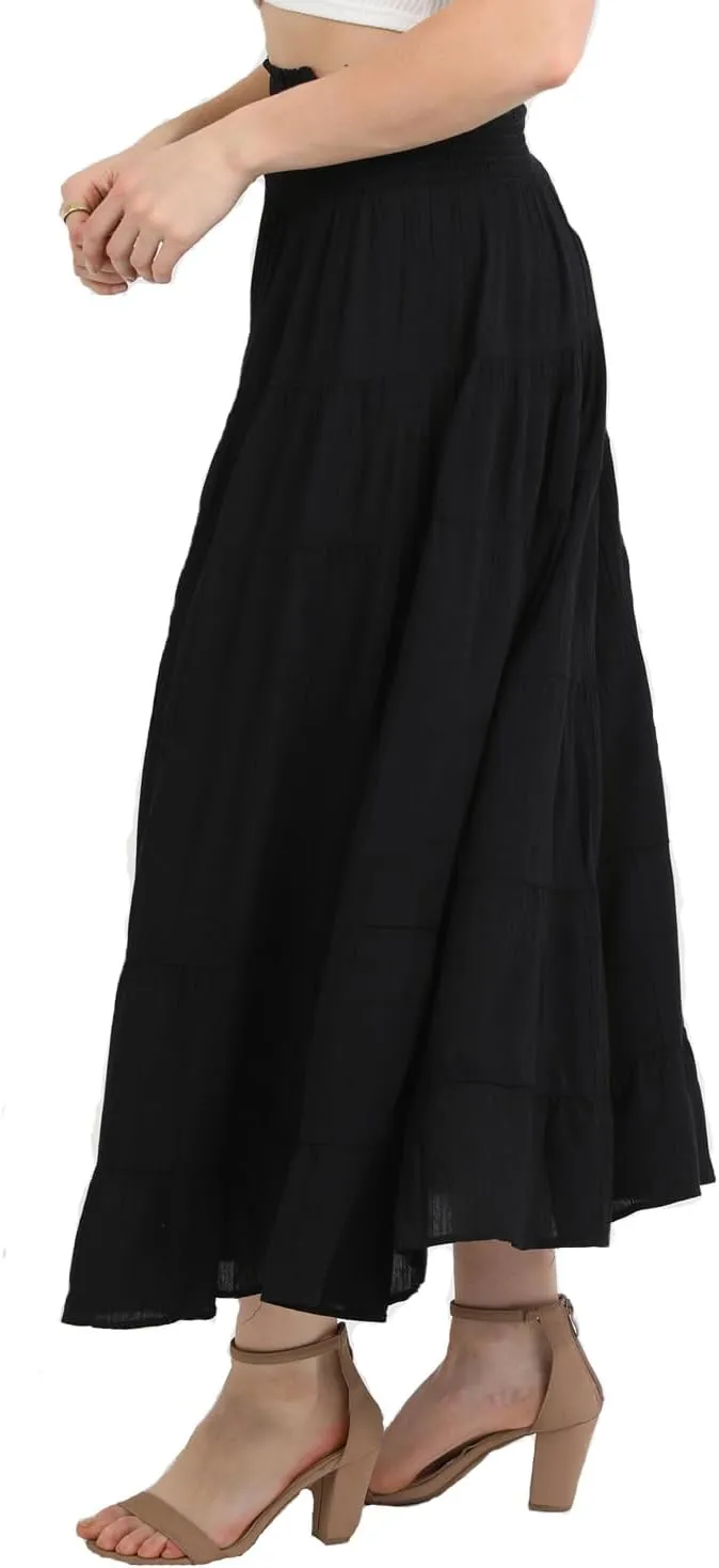 Angie Women's Tiered Maxi Skirt with Smocked Waistband
