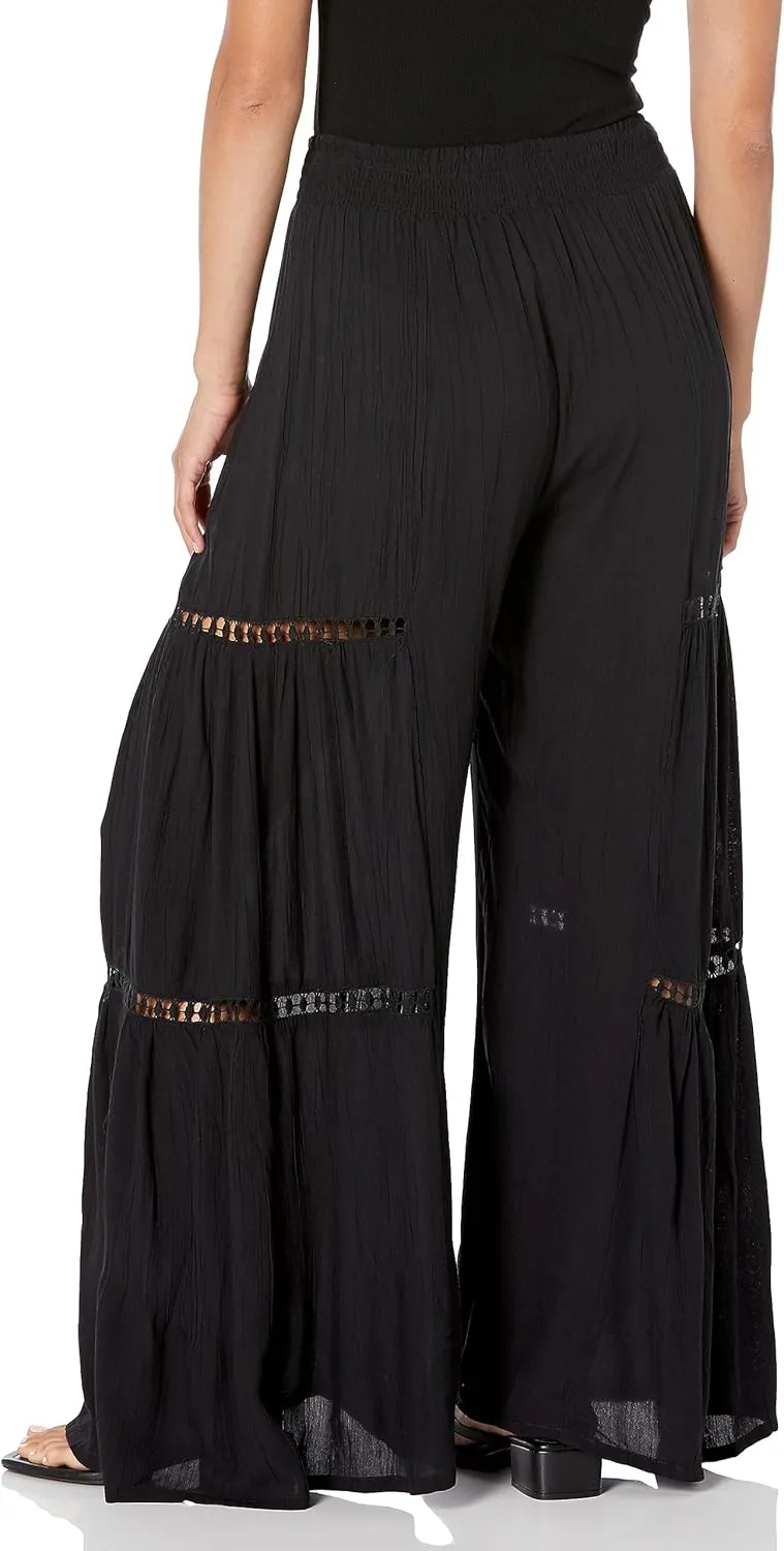 Angie Women's Wide Leg Pants with Lace Inserts