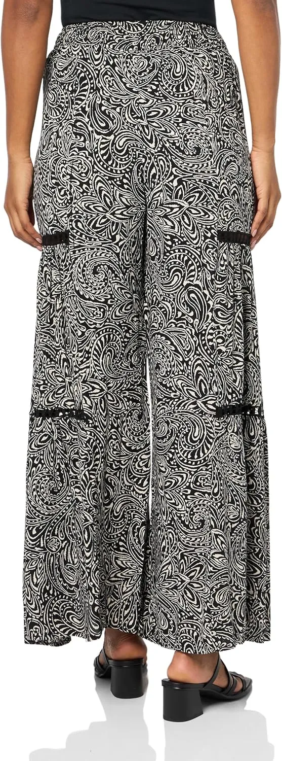 Angie Women's Wide Leg Pants with Lace Inserts