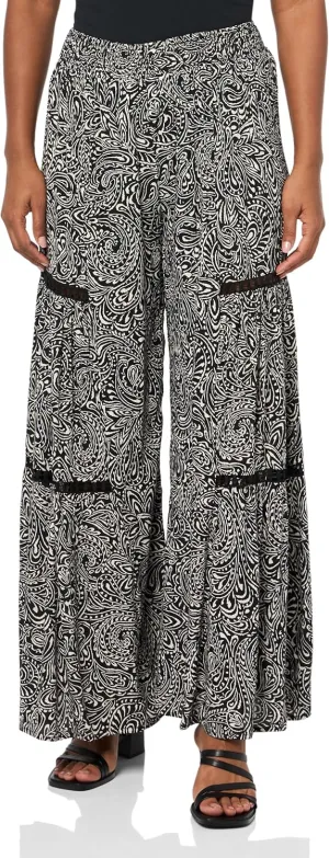 Angie Women's Wide Leg Pants with Lace Inserts