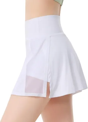 Anna-Kaci Women's High Waist Wrap Front Mesh Panel Athletic Skort with Built-in Shorts