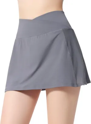 Anna-Kaci Women's High Waist Wrap Front Mesh Panel Athletic Skort with Built-in Shorts