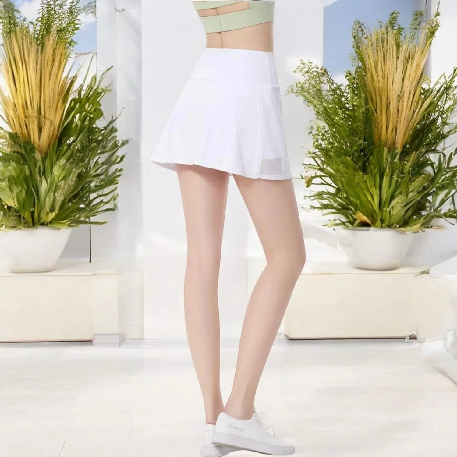 Anna-Kaci Women's High Waist Wrap Front Mesh Panel Athletic Skort with Built-in Shorts