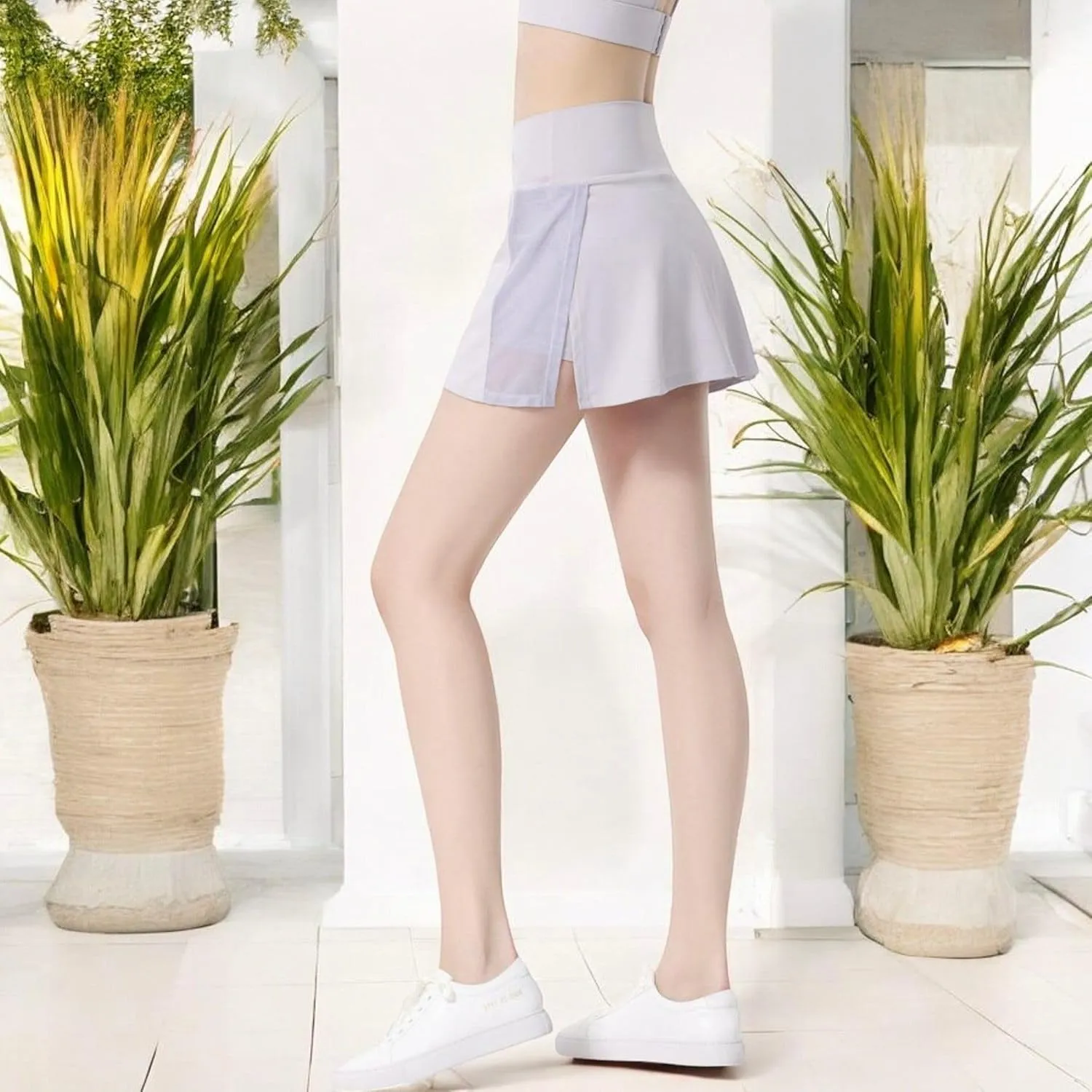 Anna-Kaci Women's High Waist Wrap Front Mesh Panel Athletic Skort with Built-in Shorts