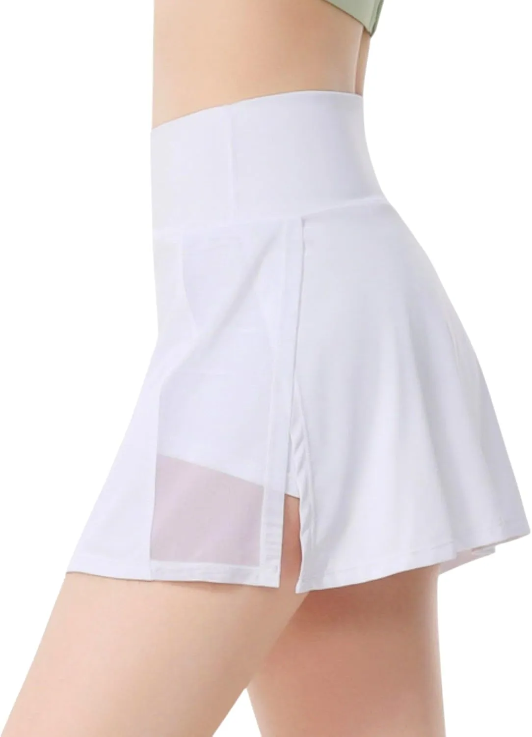 Anna-Kaci Women's High Waist Wrap Front Mesh Panel Athletic Skort with Built-in Shorts