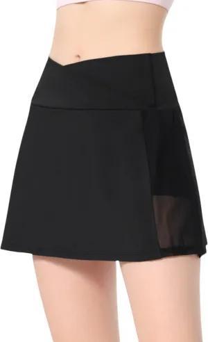 Anna-Kaci Women's High Waist Wrap Front Mesh Panel Athletic Skort with Built-in Shorts