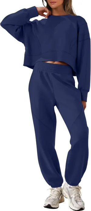 ANRABESS Womens 2 Piece Outfits Lounge Sets Cropped Sweatshirt & Joggers Fashion Sweatsuit Sweat Set 2025 Spring Travel