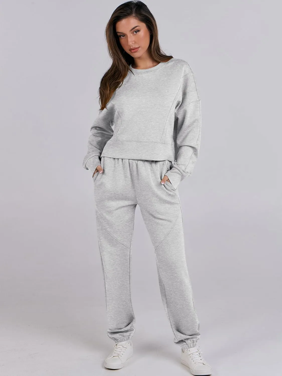 ANRABESS Womens 2 Piece Outfits Lounge Sets Cropped Sweatshirt & Joggers Fashion Sweatsuit Sweat Set 2025 Spring Travel