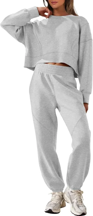 ANRABESS Womens 2 Piece Outfits Lounge Sets Cropped Sweatshirt & Joggers Fashion Sweatsuit Sweat Set 2025 Spring Travel