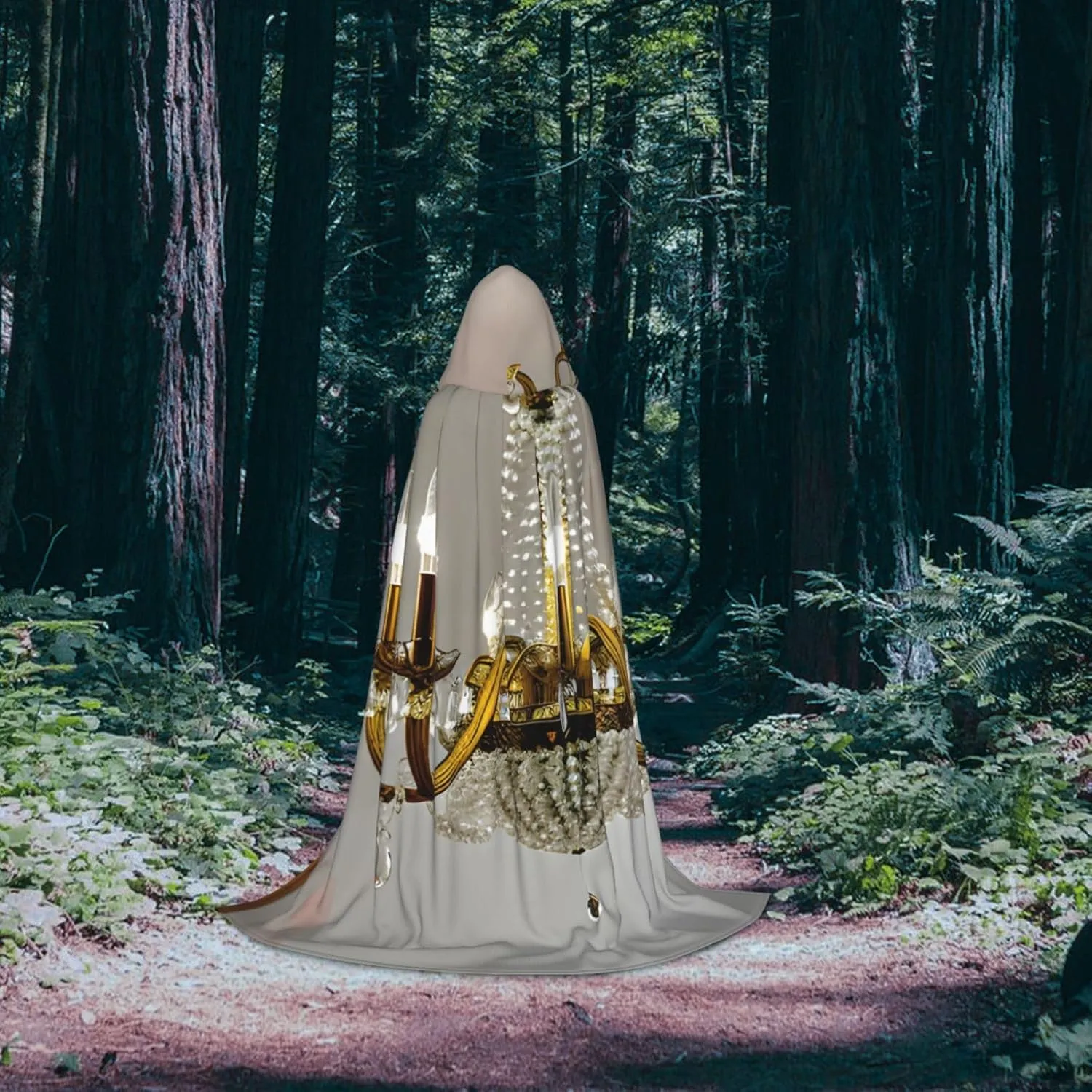 Ball Room Chandelier Print Cloak with Hood Hooded Cloak Dress-Up Robes Cloaks Perfect for Halloween Cosplay Costumes