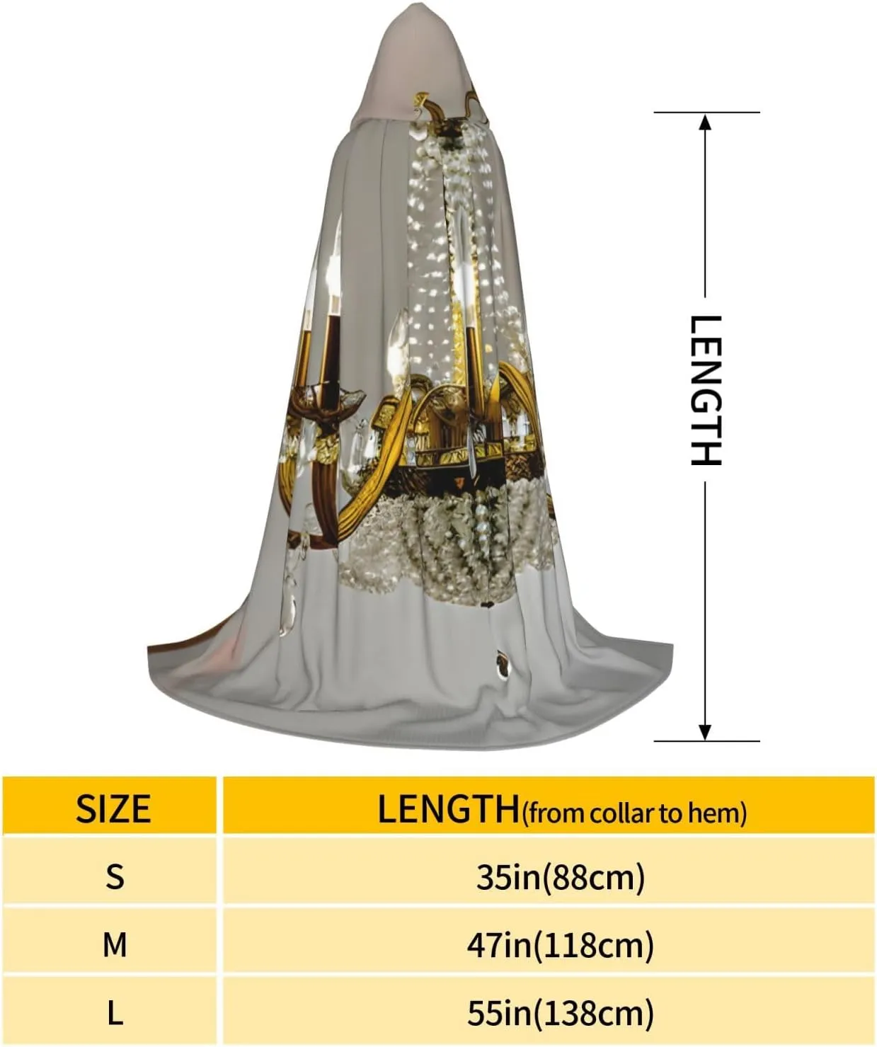 Ball Room Chandelier Print Cloak with Hood Hooded Cloak Dress-Up Robes Cloaks Perfect for Halloween Cosplay Costumes