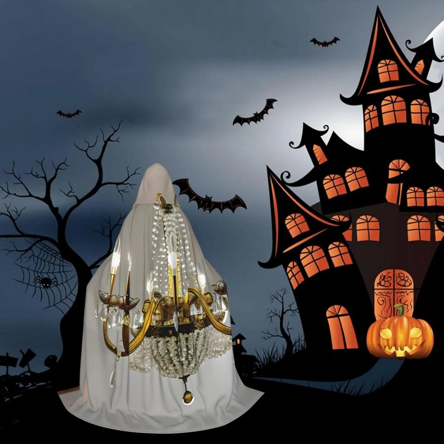 Ball Room Chandelier Print Cloak with Hood Hooded Cloak Dress-Up Robes Cloaks Perfect for Halloween Cosplay Costumes