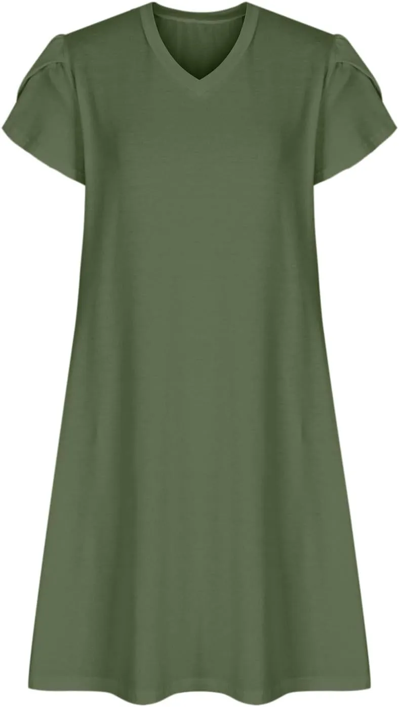 Beach Dresses for Women 2025 Vacation Short Sleeve Summer Floral Sundresses A-Line Swimsuit Coverup with Pockets