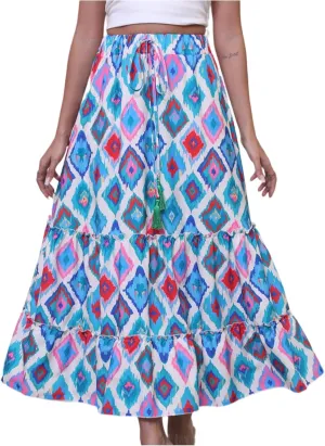 Beach Vacation Clothes for Women Summer Loose Casual Trendy Vintage Floral Printed Elastic Waist Boho Skirts, S-XL