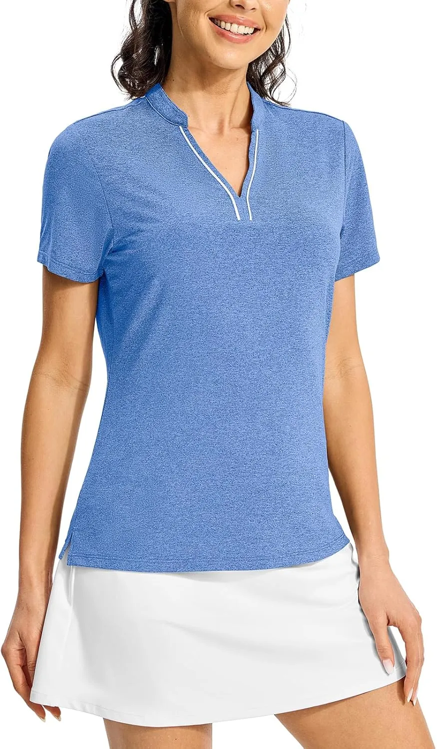 BGOWATU Women's Golf Polo Shirts Short Sleeve Collarless Y-Neck Tennis Tops Quick Dry UPF 50  Workout Shirt Lightweight