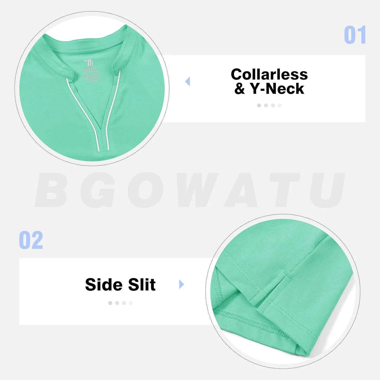 BGOWATU Women's Golf Polo Shirts Short Sleeve Collarless Y-Neck Tennis Tops Quick Dry UPF 50  Workout Shirt Lightweight