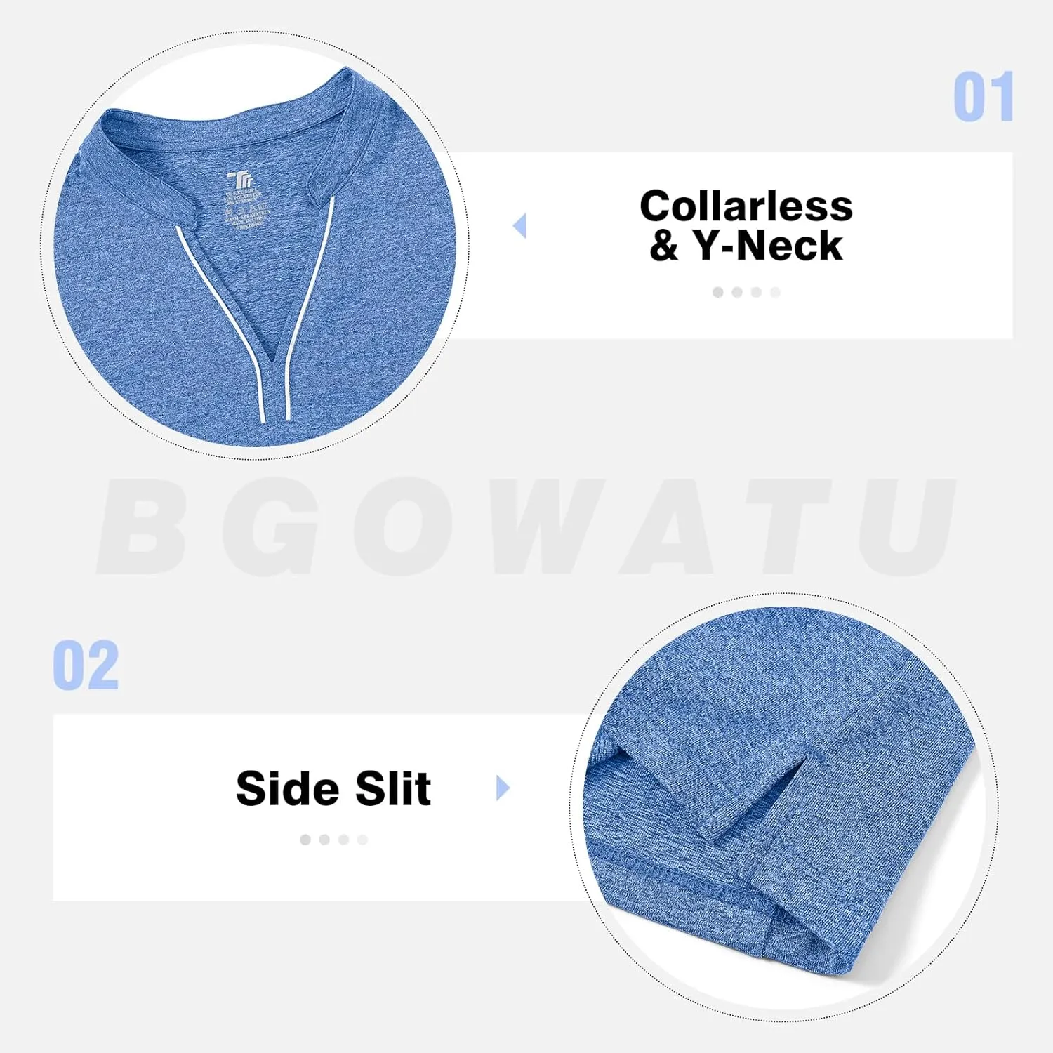 BGOWATU Women's Golf Polo Shirts Short Sleeve Collarless Y-Neck Tennis Tops Quick Dry UPF 50  Workout Shirt Lightweight