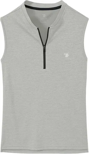 BGOWATU Women's Golf Polo Shirts Sleeveless Zip Up Collarless UPF 50  Tennis T-Shirt Lightweight Quick Dry