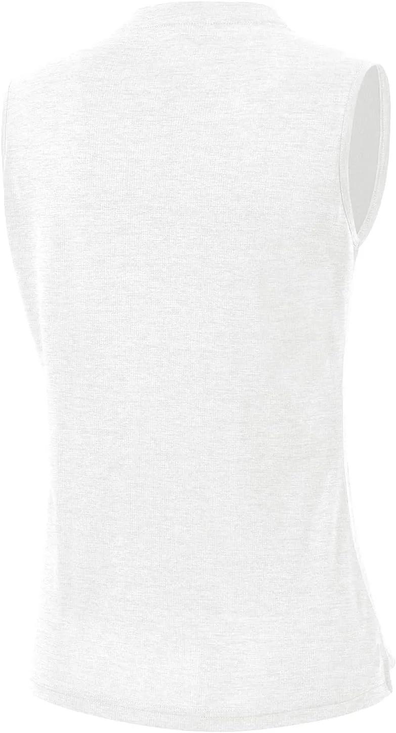 BGOWATU Women's Golf Polo Shirts Sleeveless Zip Up Collarless UPF 50  Tennis T-Shirt Lightweight Quick Dry