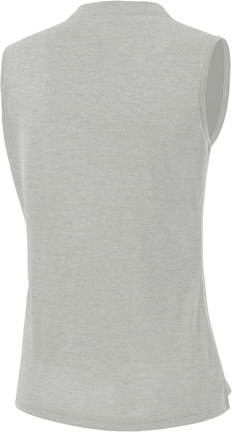 BGOWATU Women's Golf Polo Shirts Sleeveless Zip Up Collarless UPF 50  Tennis T-Shirt Lightweight Quick Dry