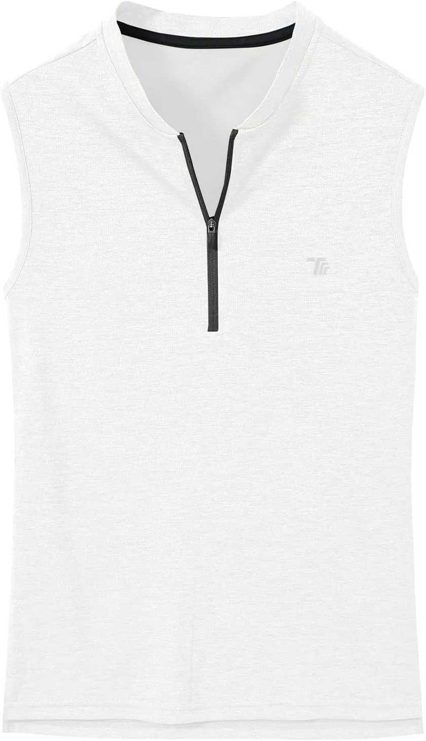 BGOWATU Women's Golf Polo Shirts Sleeveless Zip Up Collarless UPF 50  Tennis T-Shirt Lightweight Quick Dry