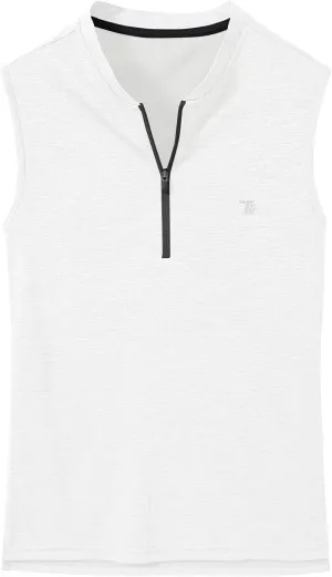 BGOWATU Women's Golf Polo Shirts Sleeveless Zip Up Collarless UPF 50  Tennis T-Shirt Lightweight Quick Dry