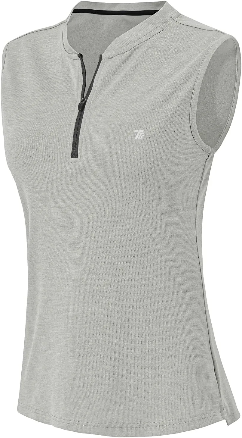 BGOWATU Women's Golf Polo Shirts Sleeveless Zip Up Collarless UPF 50  Tennis T-Shirt Lightweight Quick Dry