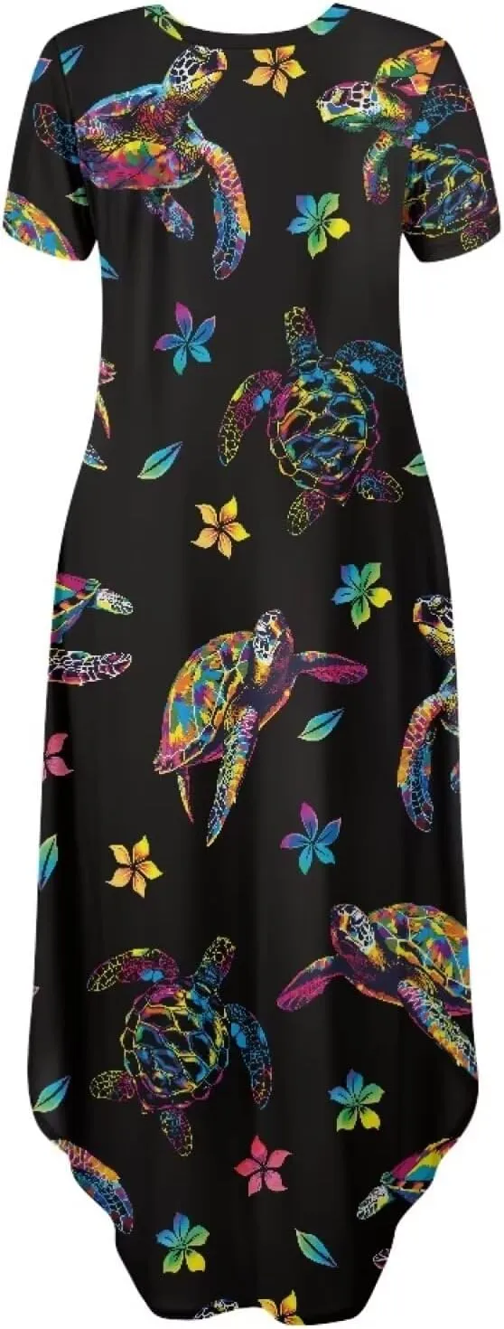 Binienty Women's Split Maxi Dress Plus Size Short Sleeve V-Neck Dresses Casual Beach Party Sundress Holiday Costume