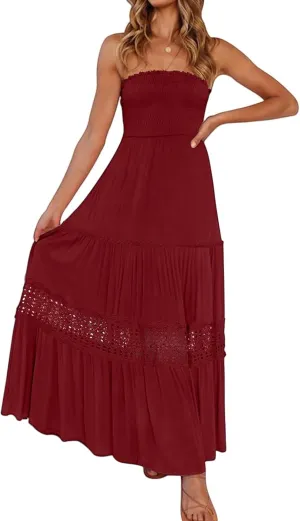 Canbebig Maxi Dresses for Women Bohemian Strapless Off Shoulder Dresses Backless Long Dress Flowy A Line Beach Sundress
