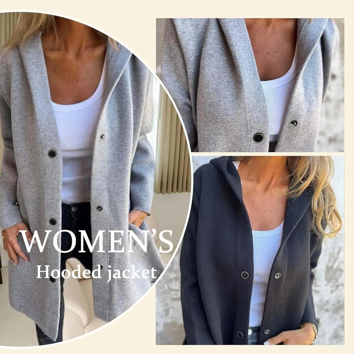 Casual Single Breasted Hooded Jacket, Jasmine | Casual Hooded Jacket, Hooded Trench Coat for Women