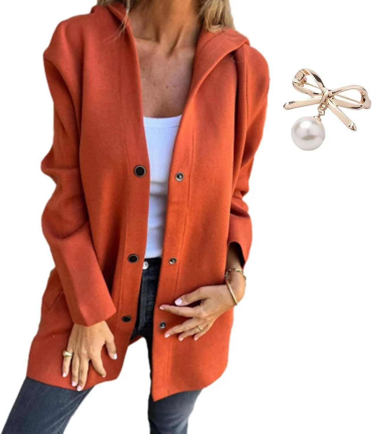 Casual Single Breasted Hooded Jacket, Jasmine | Casual Hooded Jacket, Hooded Trench Coat for Women