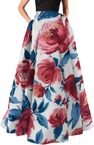 Casual Summer Skirt for Women 2023 Boho High Waist Boho Printed Loose Hem Swing Long Maxi Skirt with Pocket Party Flowy